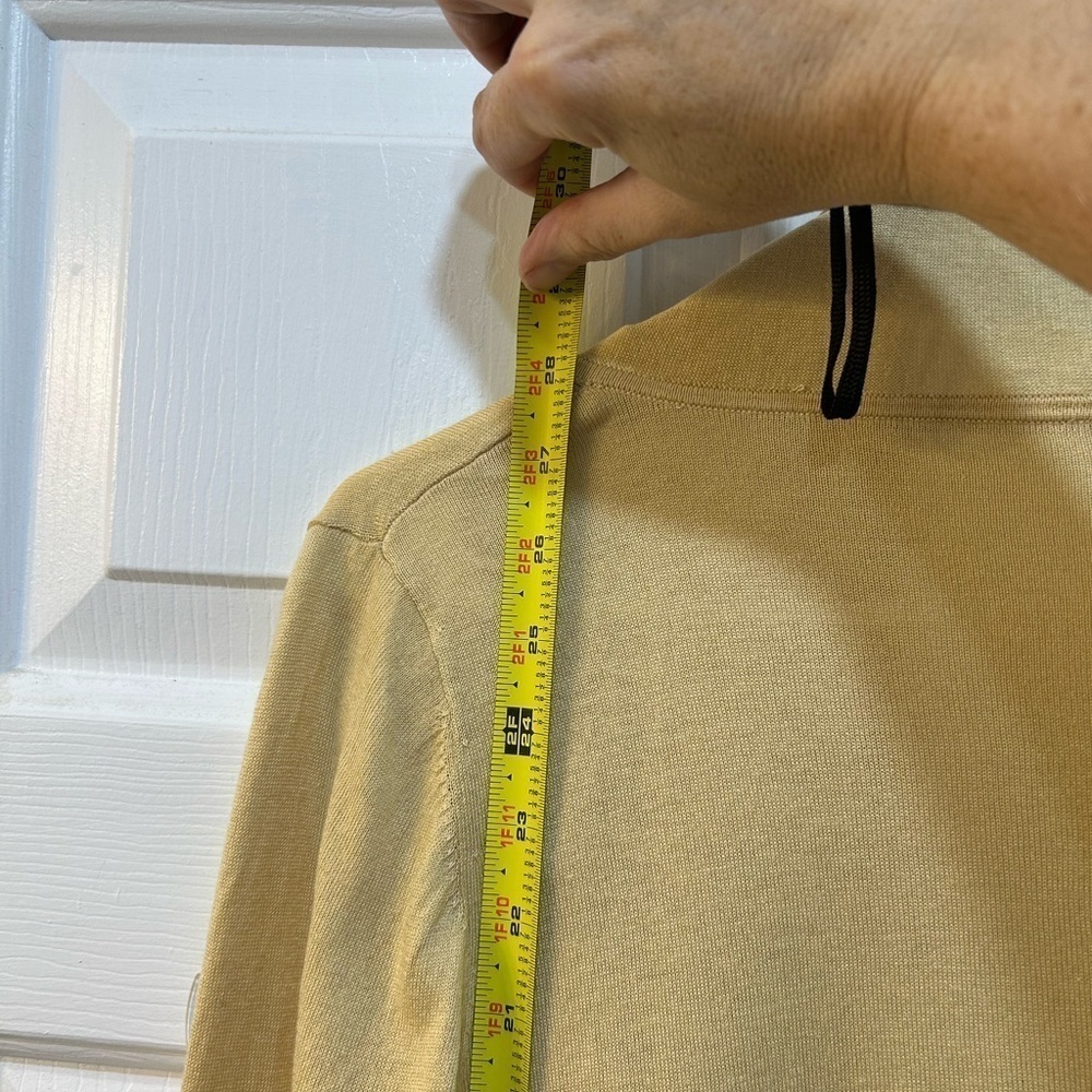 Elie Tahari Silk Cashmere Blend Cardigan Golden Yellow Side Ruffle Preppy Hi Lo - Picture 7 of 8